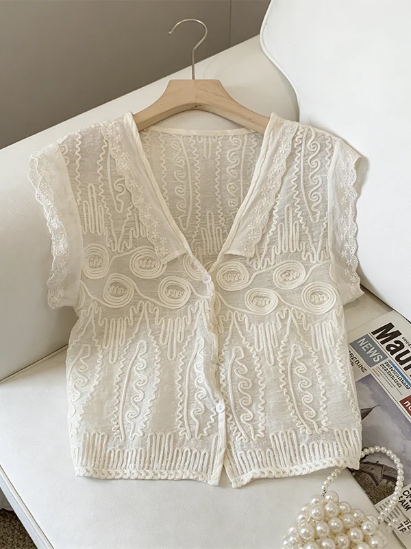 Elegant V-Neck Short Sleeve Embroidered Lace Shirt Beautiful Top for plus Size Women Comfortable Breathable Korean Style Work...
Elegant V-Neck Short Sleeve Embroidered Lace Shirt Beautiful Top for plus Size Women Comfortable Breathable Korean Style Work...