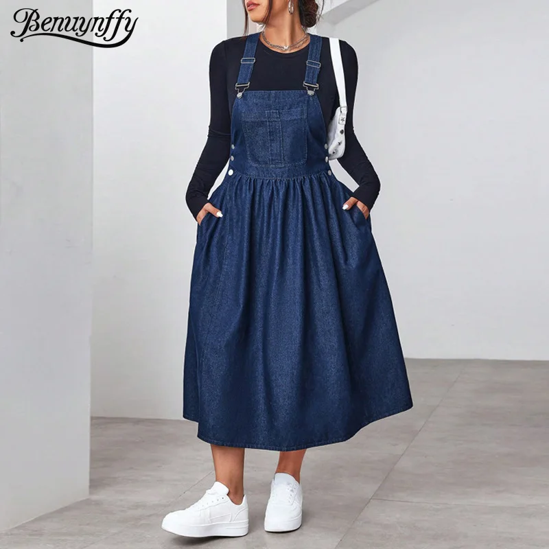 Benuynffy Plus Size Vintage Sleeveless Denim Straps Dress Women's 2025 Autumn High Waist Pockets Casual Big Swing Long Dresses
Benuynffy Plus Size Vintage Sleeveless Denim Straps Dress Women's 2025 Autumn High Waist Pockets Casual Big Swing Long Dresses