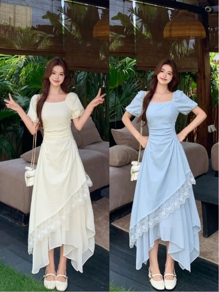 Summer French Style plus Size Dress Square Collar Gathered Waist Asymmetrical Splicing Long Skirt Breathable Skin-Friendly
Summer French Style plus Size Dress Square Collar Gathered Waist Asymmetrical Splicing Long Skirt Breathable Skin-Friendly