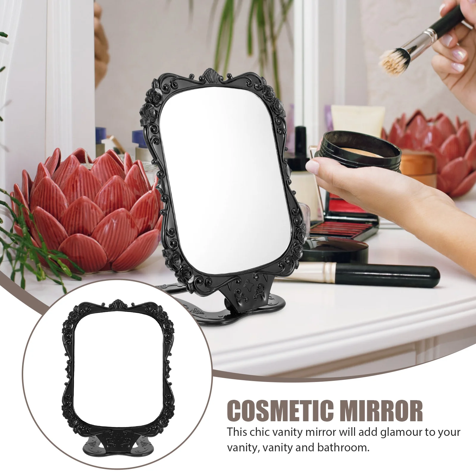 Elegant Foldable Makeup Mirror with Floral Rim High Grade Reflective Surface Suitable for Travel Home Office Daily Use
Elegant Foldable Makeup Mirror with Floral Rim High Grade Reflective Surface Suitable for Travel Home Office Daily Use
