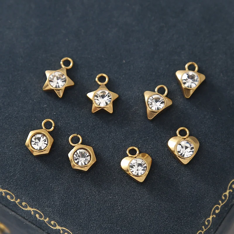 20pcs Stainless Steel Crystal Zircon Charm Heart Star Triangle Beads Pendants for DIY Necklace Bracelet Jewelry Making Findings
20pcs Stainless Steel Crystal Zircon Charm Heart Star Triangle Beads Pendants for DIY Necklace Bracelet Jewelry Making Findings