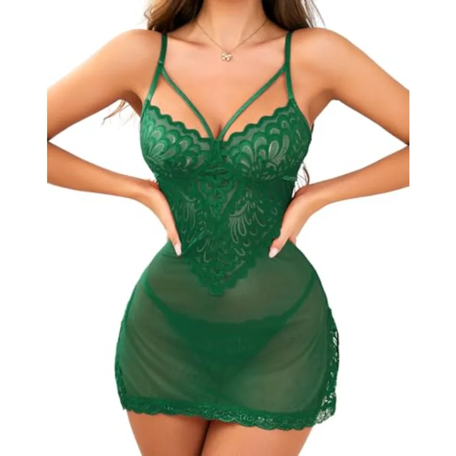 Donnalla Babydoll Lingerie for Women Sexy Lace Chemise Mesh Nightgown Side Slit Bridal Lingerie with G-String
Donnalla Babydoll Lingerie for Women Sexy Lace Chemise Mesh Nightgown Side Slit Bridal Lingerie with G-String