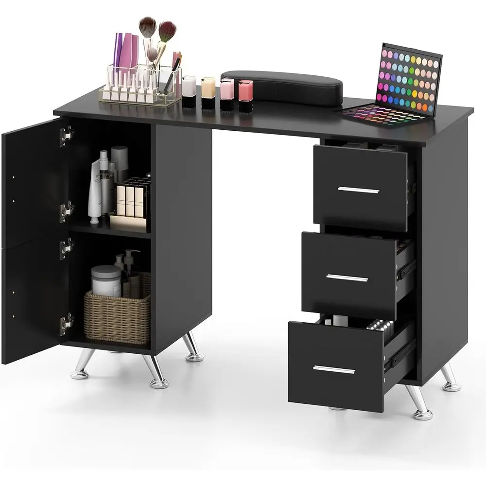 Manicure Desk with 3 Drawers, 2 Cabinets, Wrist Support, 8 Legs, Acetone Resistant for Nail Technicians or Beauty Salons in Blac
Manicure Desk with 3 Drawers, 2 Cabinets, Wrist Support, 8 Legs, Acetone Resistant for Nail Technicians or Beauty Salons in Blac