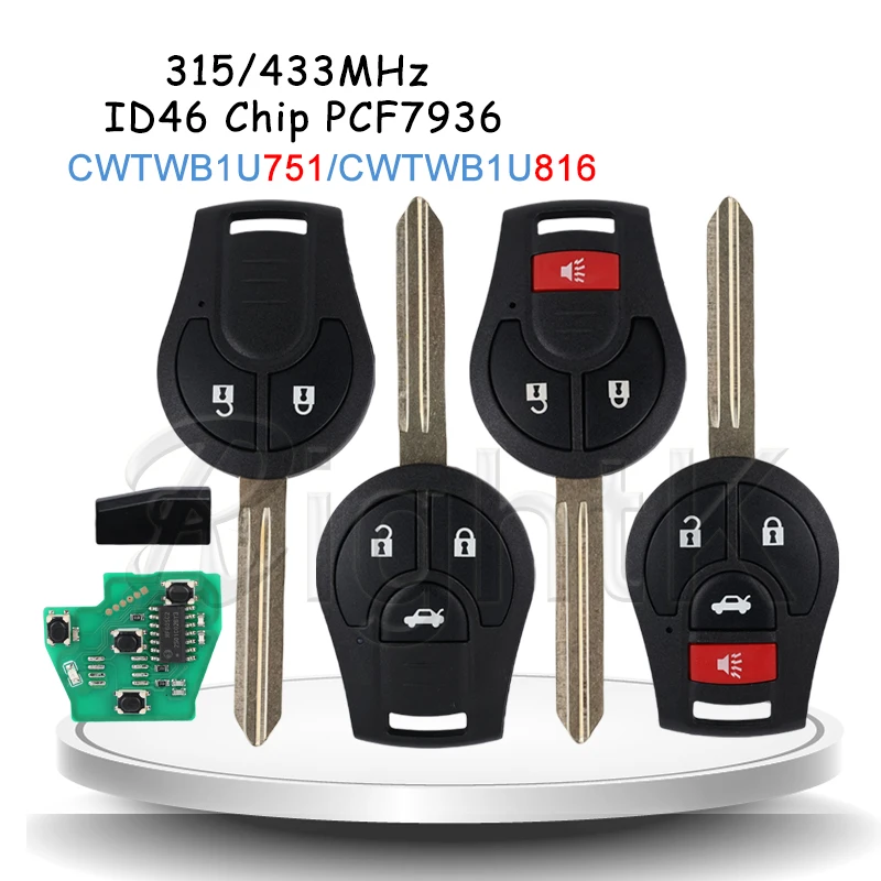Car Remote Control Key Fob For Nissan Nissan X-Trail Versa Micra Rogue Qashqai Sunny Tiida 315/433MHz CWTWB1U751 / 816 TWB1U761
Car Remote Control Key Fob For Nissan Nissan X-Trail Versa Micra Rogue Qashqai Sunny Tiida 315/433MHz CWTWB1U751 / 816 TWB1U761
