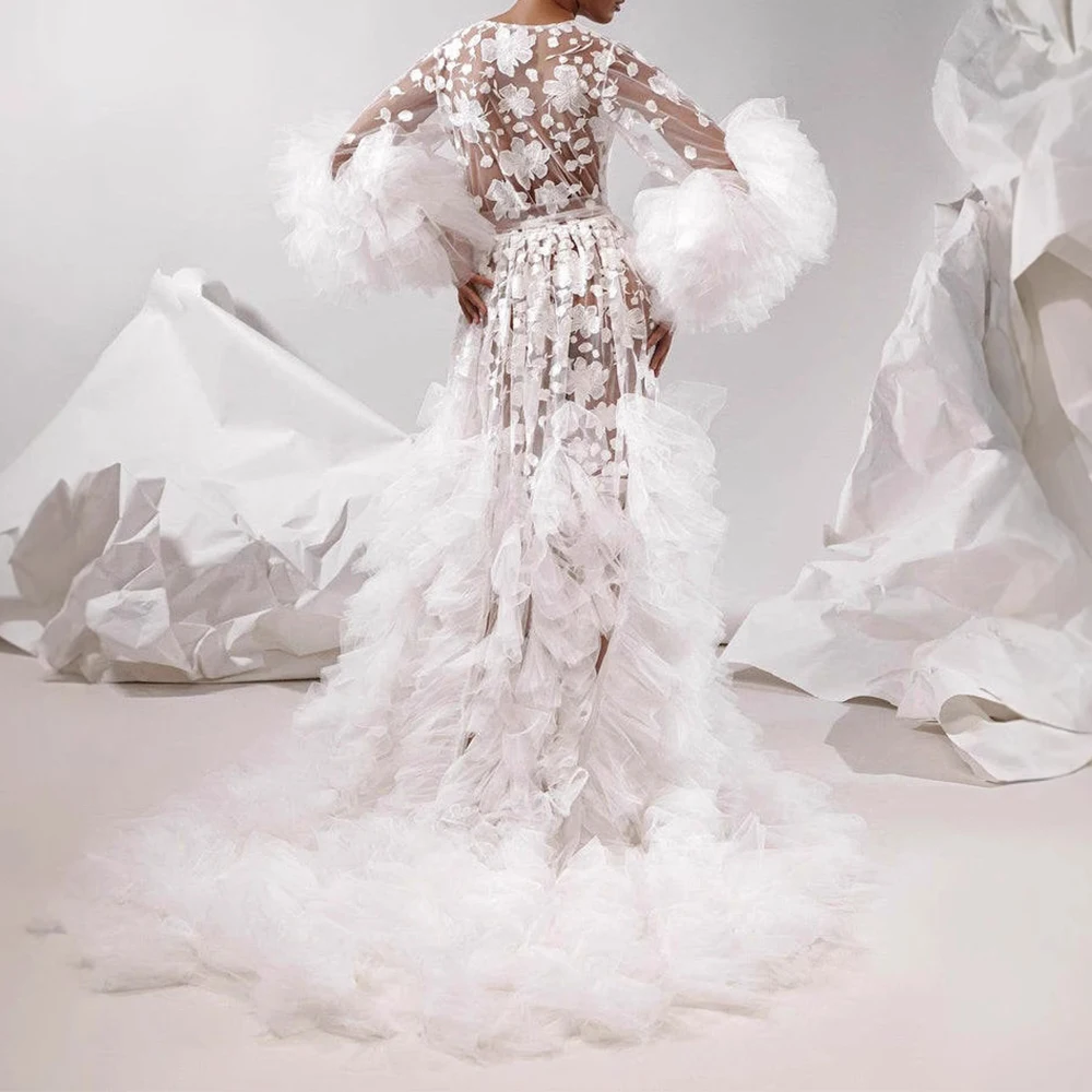 White Bride Robe Sexy Tulle Flower Dress Customized Long Sleeve Bridal Gowns Photoshoot Bridal Boudoir Sleepwear Nightwear
White Bride Robe Sexy Tulle Flower Dress Customized Long Sleeve Bridal Gowns Photoshoot Bridal Boudoir Sleepwear Nightwear