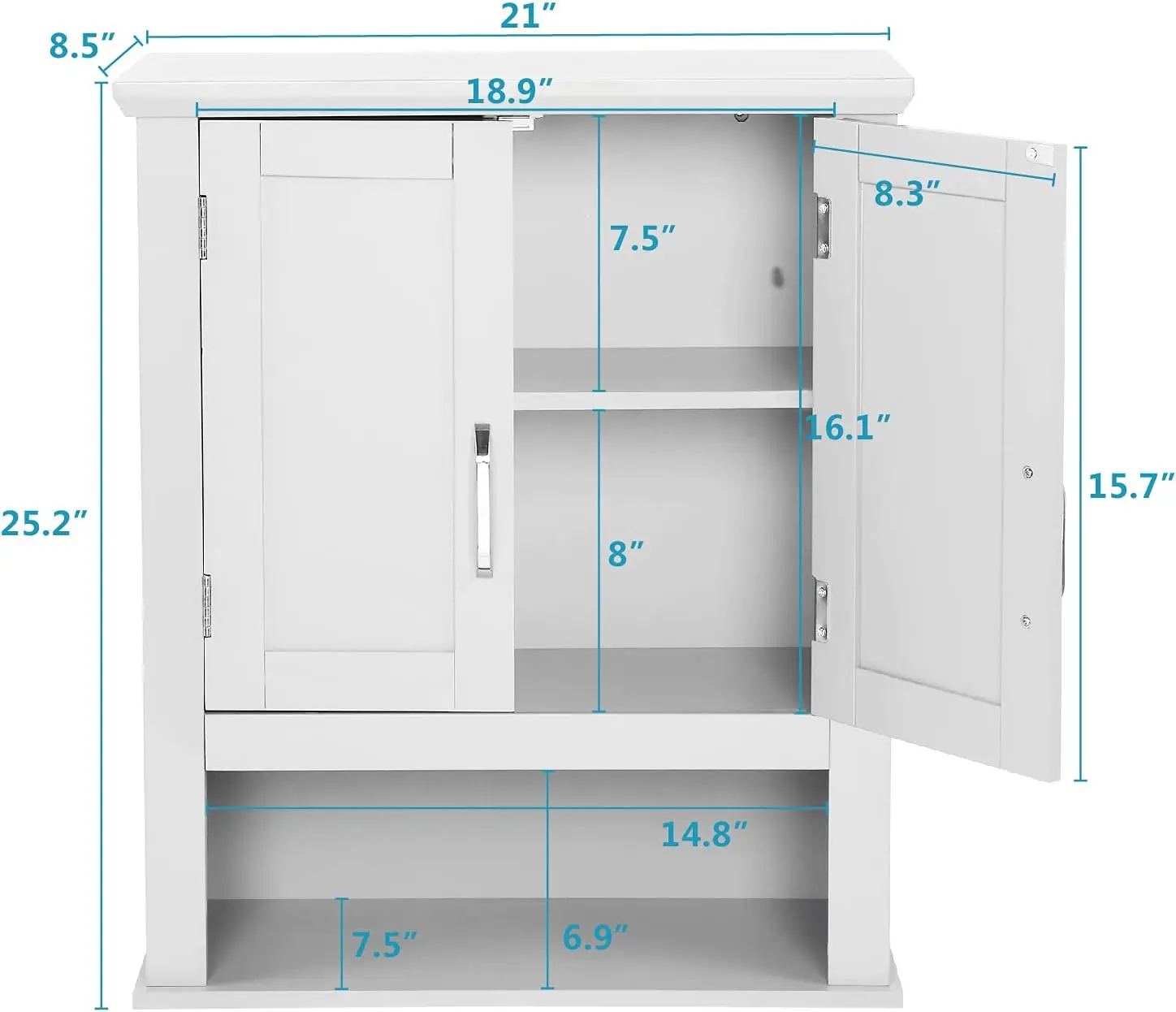 Настенный шкаф для ванной комнаты Vingli 21 дюйм x 8,5 дюйма x 25 дюймов, современный белый органайзер для аптечки над местом для хранения туалета с 2 дверцами 1
Настенный шкаф для ванной комнаты Vingli 21 дюйм x 8,5 дюйма x 25 дюймов, современный белый органайзер для аптечки над местом для хранения туалета с 2 дверцами 1