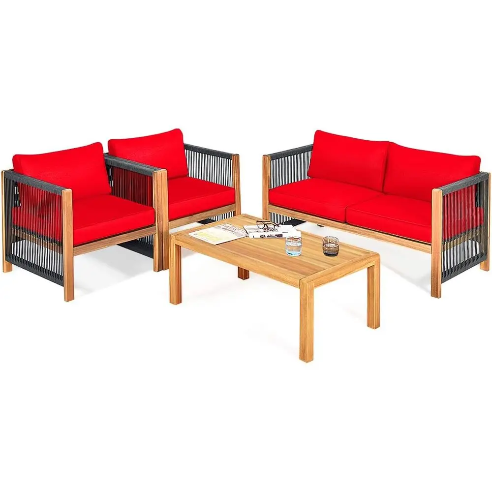 Acacia Wood Outdoor Loveseat Sofa Set with 2 Chairs and Coffee Table, 4-Piece Patio Furniture Set with Cushions for Garden and P
Acacia Wood Outdoor Loveseat Sofa Set with 2 Chairs and Coffee Table, 4-Piece Patio Furniture Set with Cushions for Garden and P