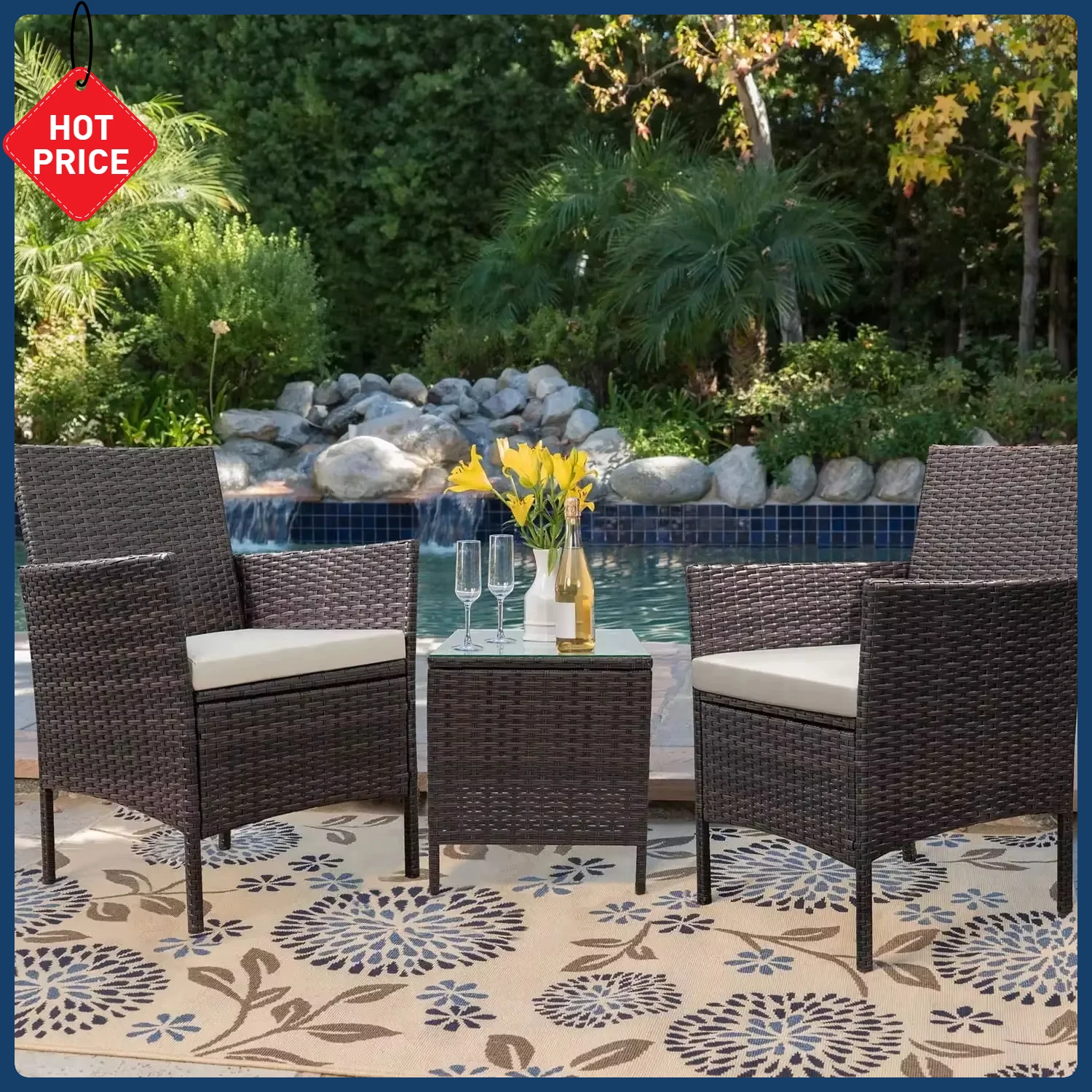 Hot-selling3 Pieces Outdoor Patio Furniture PE Rattan Wicker Table and Chairs Set Bar Set with Cushioned Tempered Glass, Brown/
Hot-selling3 Pieces Outdoor Patio Furniture PE Rattan Wicker Table and Chairs Set Bar Set with Cushioned Tempered Glass, Brown/