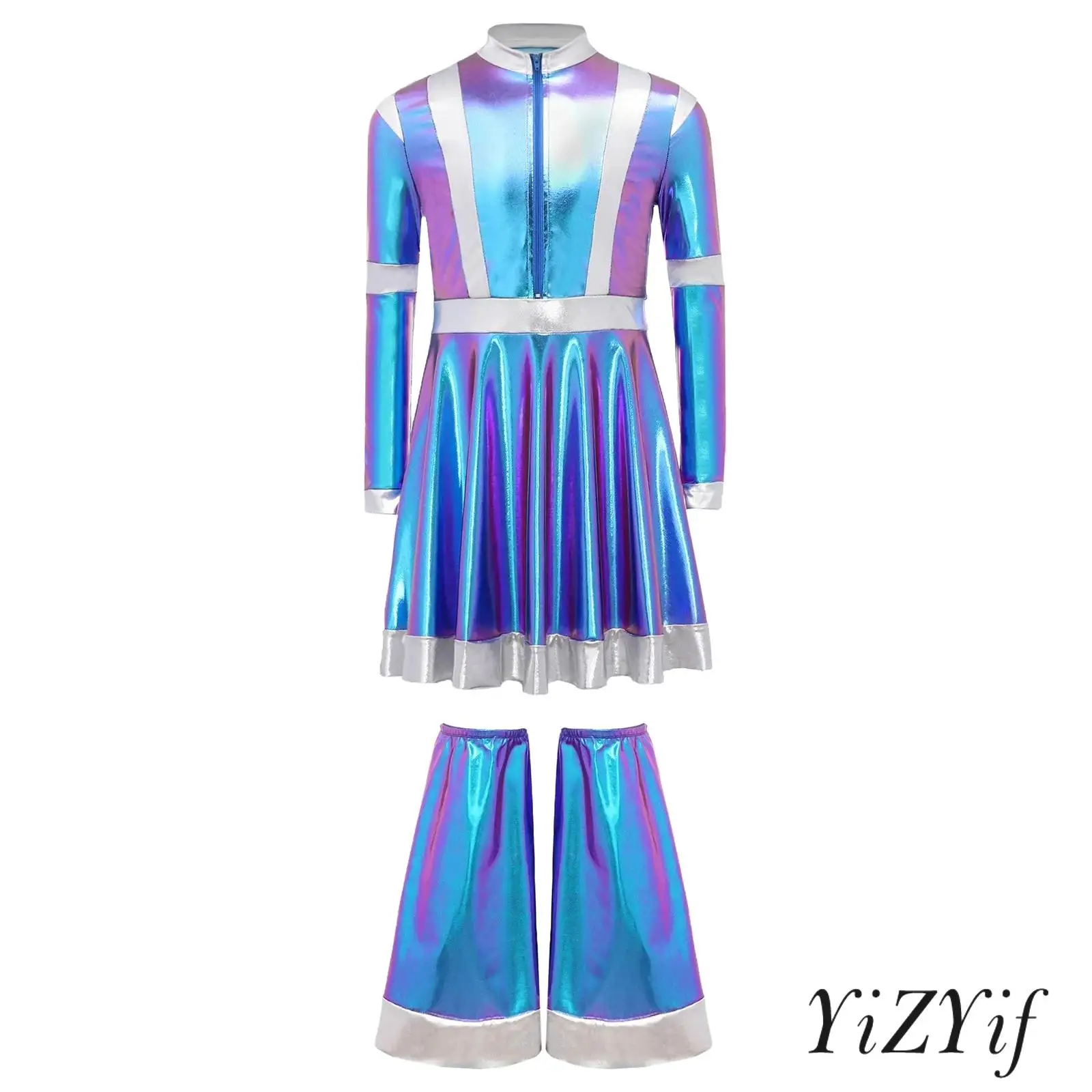 Kids Girl Halloween Shiny Metallic Alien Costume Long Sleeves High Waist Dress with Leg Covers Robot Costume Performance Costume
Kids Girl Halloween Shiny Metallic Alien Costume Long Sleeves High Waist Dress with Leg Covers Robot Costume Performance Costume