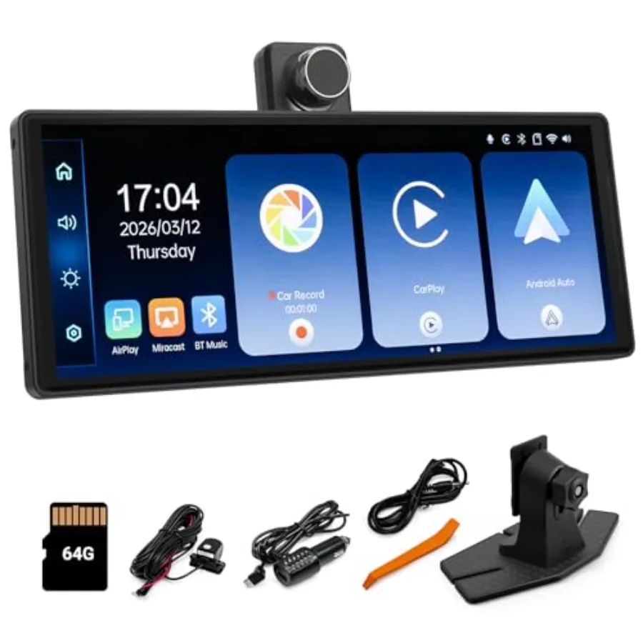 Universal portable car display for Wireless CarPlay and Android Auto 10.26-inch 4K touchscreen with dash camera and 1080p backu
Universal portable car display for Wireless CarPlay and Android Auto 10.26-inch 4K touchscreen with dash camera and 1080p backu