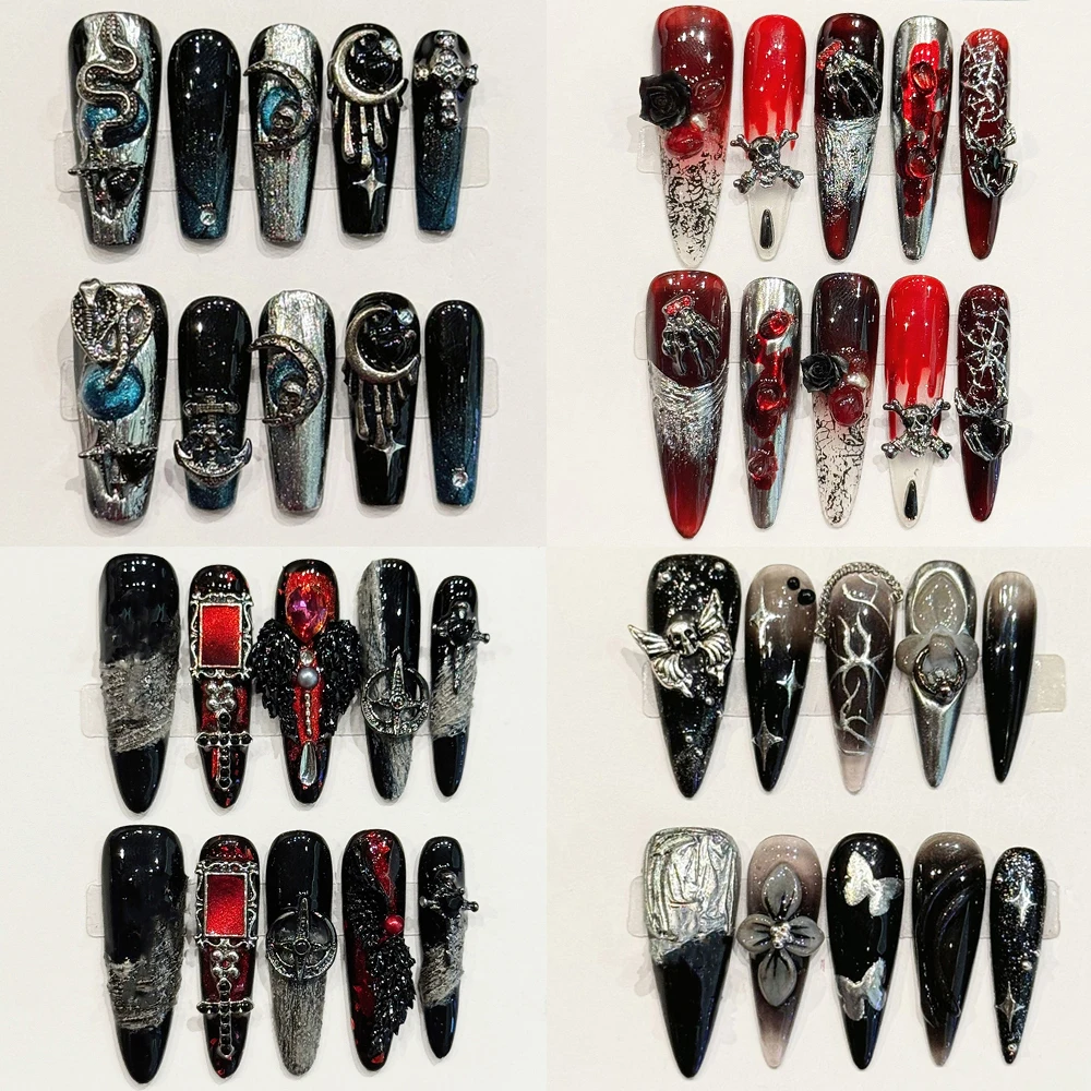 Dark Gothic Style Handmade Long Stiletto Wearable Fake Nail Heavy Metal Spider Winged Snake Rivets Flower Diamond Press On Nails
Dark Gothic Style Handmade Long Stiletto Wearable Fake Nail Heavy Metal Spider Winged Snake Rivets Flower Diamond Press On Nails