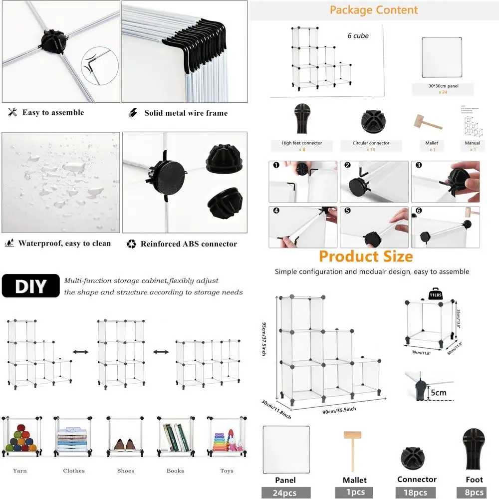 6 Cube Stackable Closet Organizer - DIY Storage Shelves for Clothes, Bedroom, Home, Translucent
6 Cube Stackable Closet Organizer - DIY Storage Shelves for Clothes, Bedroom, Home, Translucent