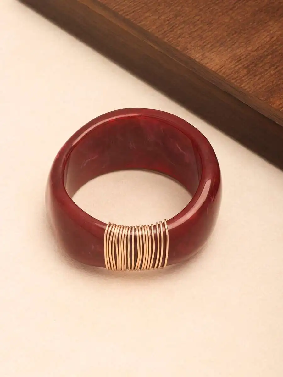 Red Resin Bangle Bracelet With Wire Wrap Detail Vintage Style Fashion Jewelry
Red Resin Bangle Bracelet With Wire Wrap Detail Vintage Style Fashion Jewelry
