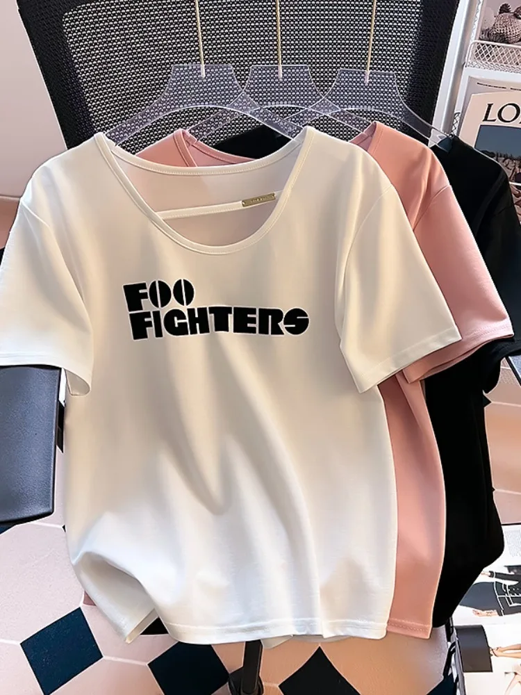 Simple T-shirts Female New Summer Korean Style Letter Printing Loose Short-Sleeved T-shirt Casual Street White Tees Woman
Simple T-shirts Female New Summer Korean Style Letter Printing Loose Short-Sleeved T-shirt Casual Street White Tees Woman