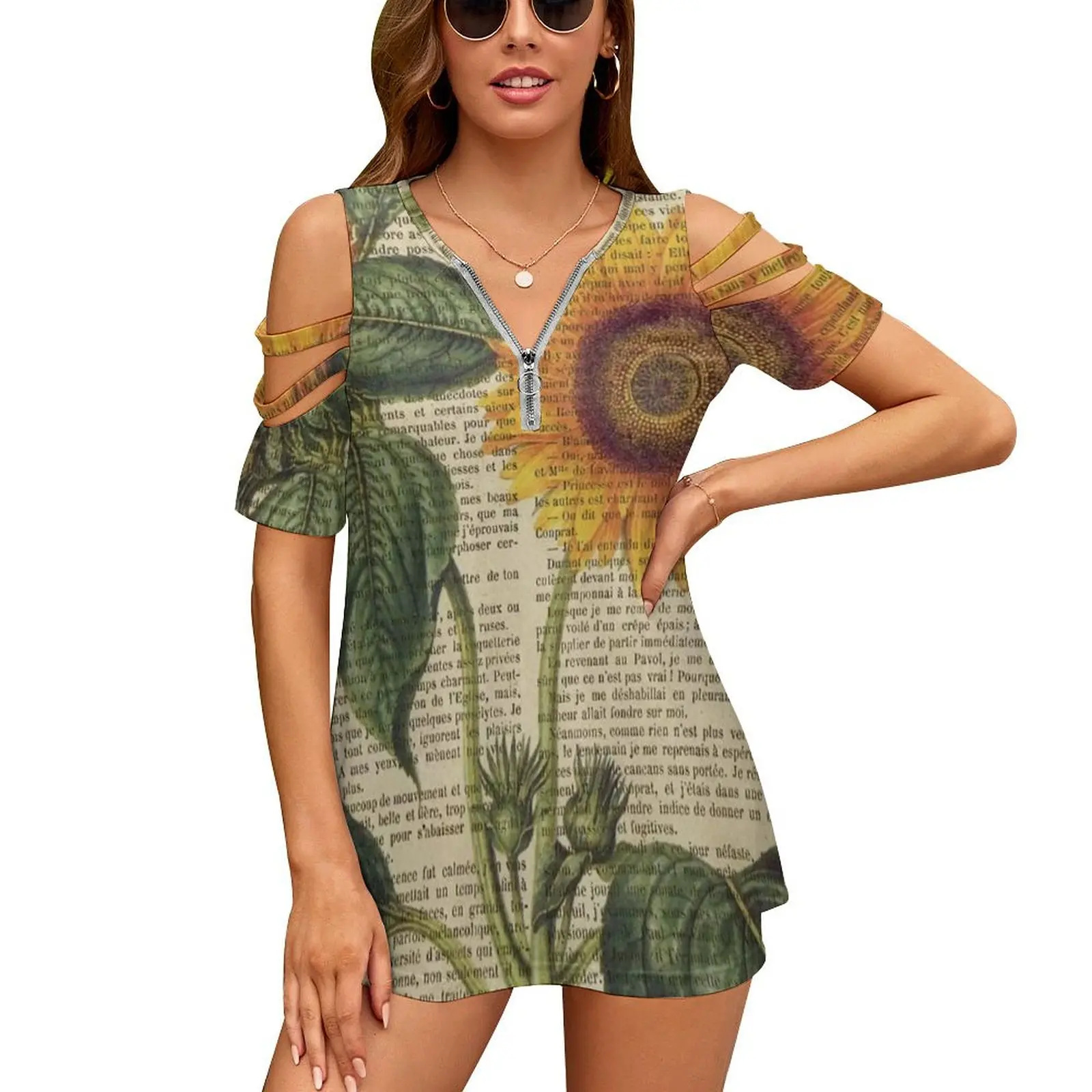Botanical Print , On Old Book Page-Sunflower Women's T-Shirt New Fashion Printed Zipper V-Neck Short Sleeve T Shirts Casual
Botanical Print , On Old Book Page-Sunflower Women's T-Shirt New Fashion Printed Zipper V-Neck Short Sleeve T Shirts Casual