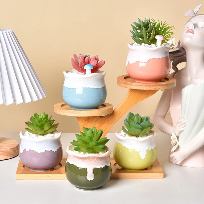 Flow glazed small cloth bag ceramic succulent flowerpot, plant potted circular creative combination
Flow glazed small cloth bag ceramic succulent flowerpot, plant potted circular creative combination