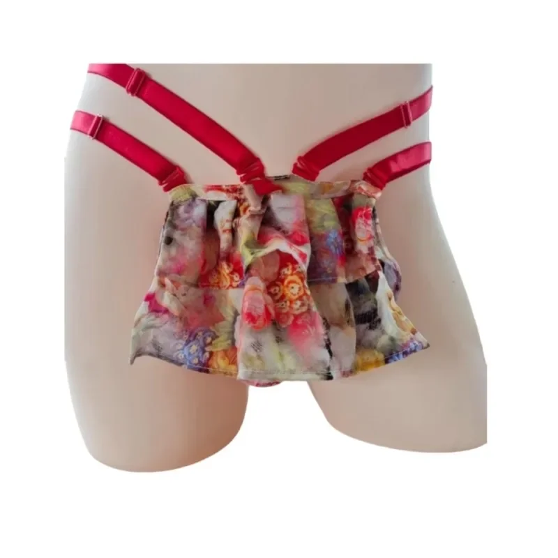 Sexy Floral Men's Silk Double Ruffled Pouch Skirt Thong Multi Belt Adjustable Cross G-string Briefs Couple BF Erotic T-back
Sexy Floral Men's Silk Double Ruffled Pouch Skirt Thong Multi Belt Adjustable Cross G-string Briefs Couple BF Erotic T-back