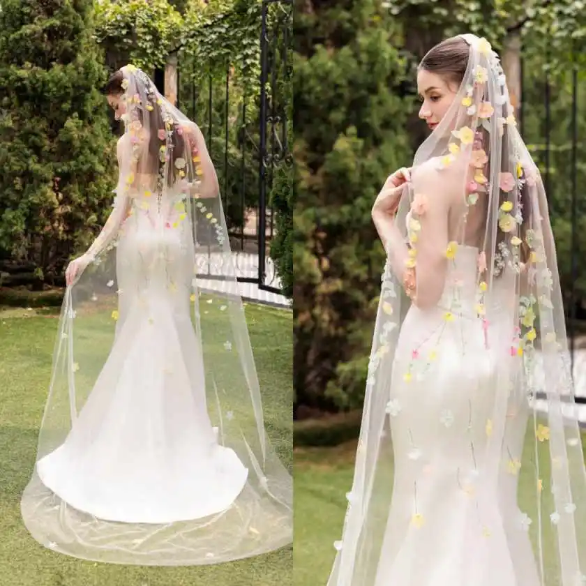 Fashion Floral Appliques Lace Edge Wedding Veil 3 Meters White Ivory Bridal Veil Colorful Flowers Bride Headpiece Accessories
Fashion Floral Appliques Lace Edge Wedding Veil 3 Meters White Ivory Bridal Veil Colorful Flowers Bride Headpiece Accessories
