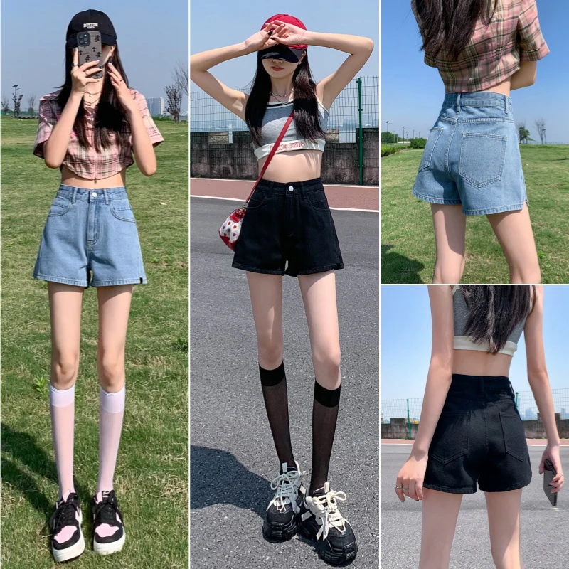 Retro High Waist A-Line Denim Shorts Women Loose Slimming Casual Hot Pants Blue Black Comfortable Breathable Summer Shorts
Retro High Waist A-Line Denim Shorts Women Loose Slimming Casual Hot Pants Blue Black Comfortable Breathable Summer Shorts