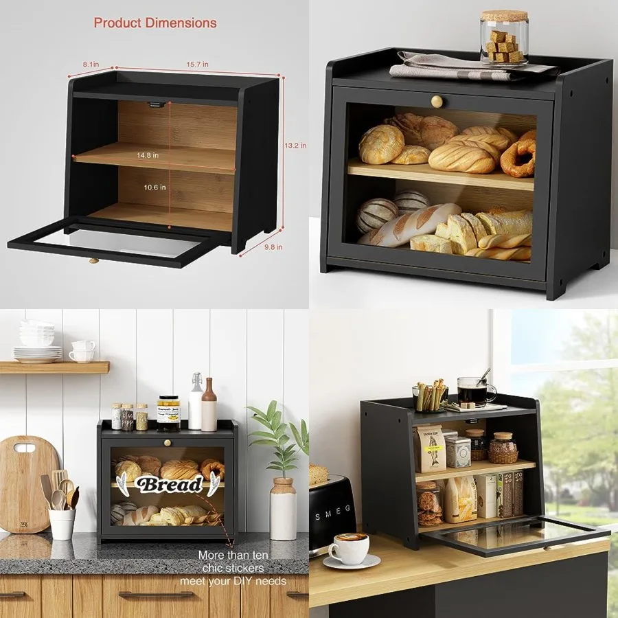 Double Layer Bread Box for Kitchen Countertop, Large Bread Storage Container for Counter Top, 2 Tier Wood Farmhouse Vintage Bre
Double Layer Bread Box for Kitchen Countertop, Large Bread Storage Container for Counter Top, 2 Tier Wood Farmhouse Vintage Bre