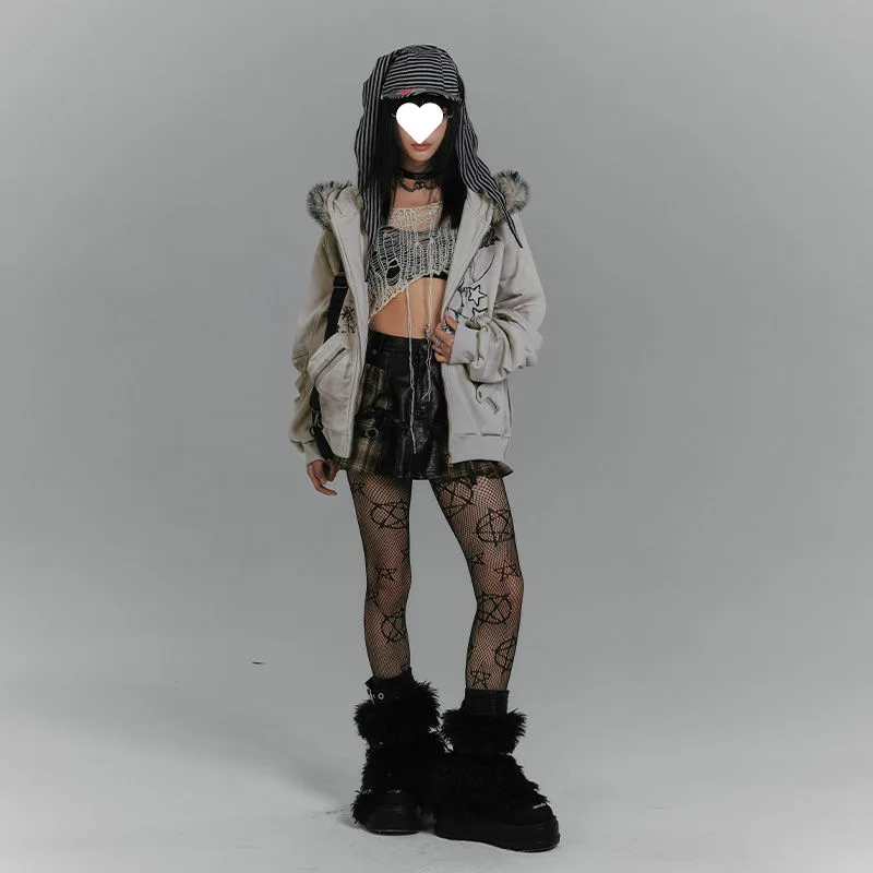 American retro fur collar rabbit ear hooded sweater jacket gray Y2K printed fleece thickened women's top autumn and winter
American retro fur collar rabbit ear hooded sweater jacket gray Y2K printed fleece thickened women's top autumn and winter