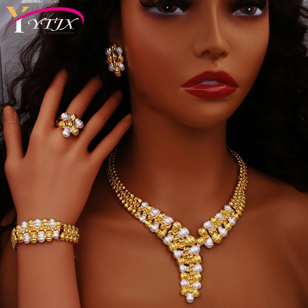 YTJX Exaggerate Big Jewelry Set Two Tone Choker Necklace Bracelet Elegant Stud Earring Ring Set For Women Wedding Party Gifts
YTJX Exaggerate Big Jewelry Set Two Tone Choker Necklace Bracelet Elegant Stud Earring Ring Set For Women Wedding Party Gifts