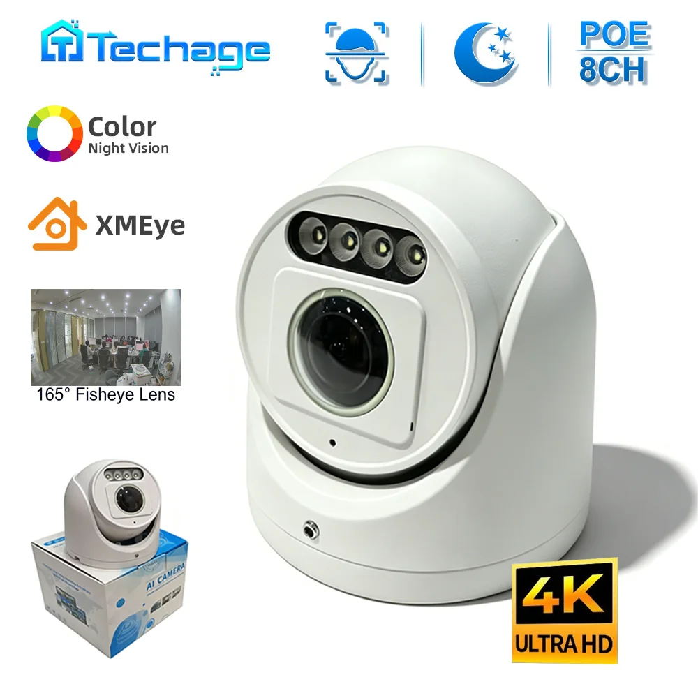 Techage 1.7mm Panoramic Fisheye Wide Angle Outdoor AI Audio IP POE 8MP 4K Full Color 165° Face Detection Camera XmeyePro Onvif
Techage 1.7mm Panoramic Fisheye Wide Angle Outdoor AI Audio IP POE 8MP 4K Full Color 165° Face Detection Camera XmeyePro Onvif