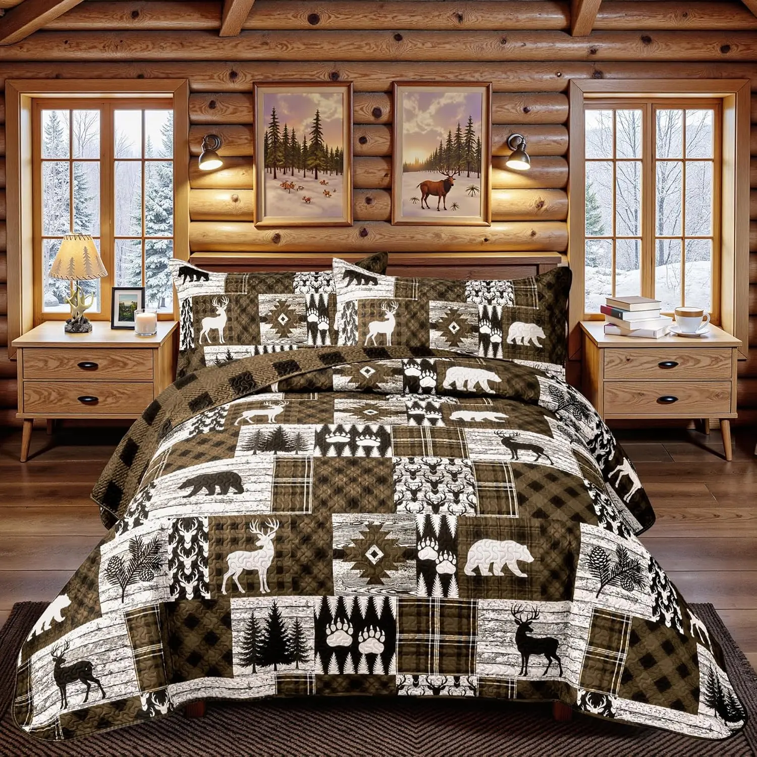 Farmhouse Reversible Quilt Set Full/Queen with 2 Shams Soft Microfiber Lightweight Bedspread for All Seasons Brown
Farmhouse Reversible Quilt Set Full/Queen with 2 Shams Soft Microfiber Lightweight Bedspread for All Seasons Brown