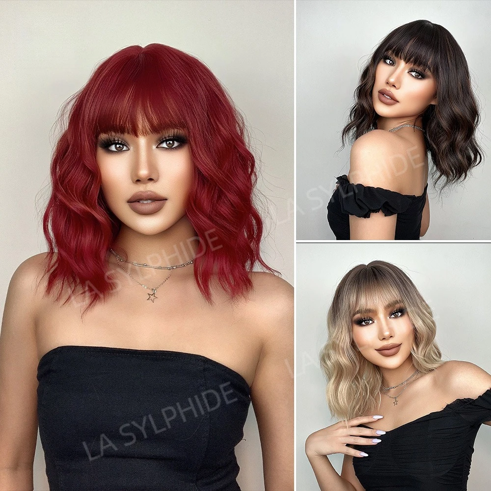 Short Burgundy Bob Synthetic Wigs Body Wave Hair with Bangs for Women Natural Looking Cosplay Party Heat Resistant Fiber Wigs
Short Burgundy Bob Synthetic Wigs Body Wave Hair with Bangs for Women Natural Looking Cosplay Party Heat Resistant Fiber Wigs