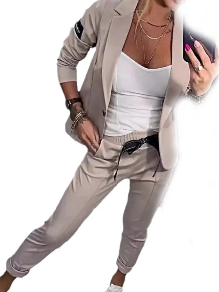 Черный осенний пиджак из двух предметов, элегантный офисный пиджак с лацканами на одной пуговице, женский комплект, зимние повседневные брючные костюмы на шнуровке, наряды
Черный осенний пиджак из двух предметов, элегантный офисный пиджак с лацканами на одной пуговице, женский комплект, зимние повседневные брючные костюмы на шнуровке, наряды