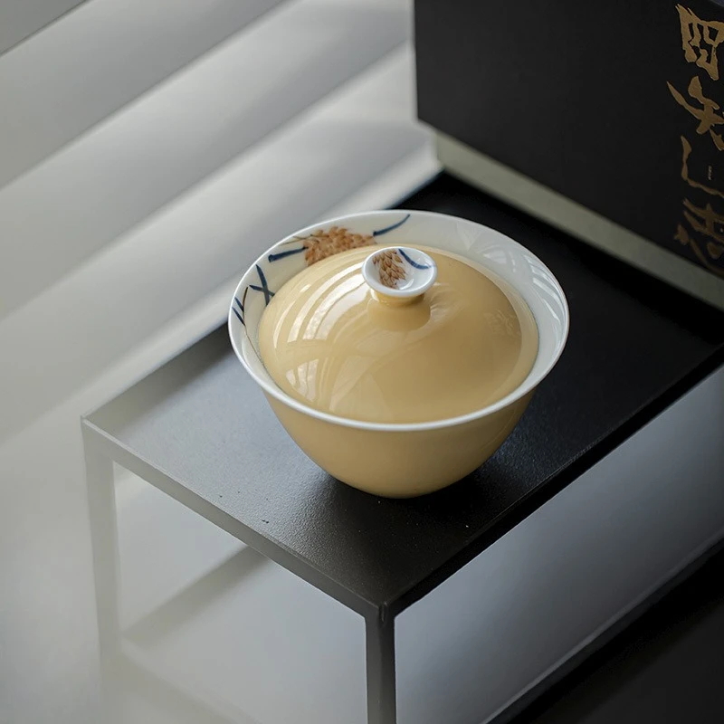 120ML Apricot Yellow Hand-painted Wheat Ear Cover Bowl Literati Tea Ware Chinese Kung Fu Tea Bowl Tea Set Accessories Gifts
120ML Apricot Yellow Hand-painted Wheat Ear Cover Bowl Literati Tea Ware Chinese Kung Fu Tea Bowl Tea Set Accessories Gifts