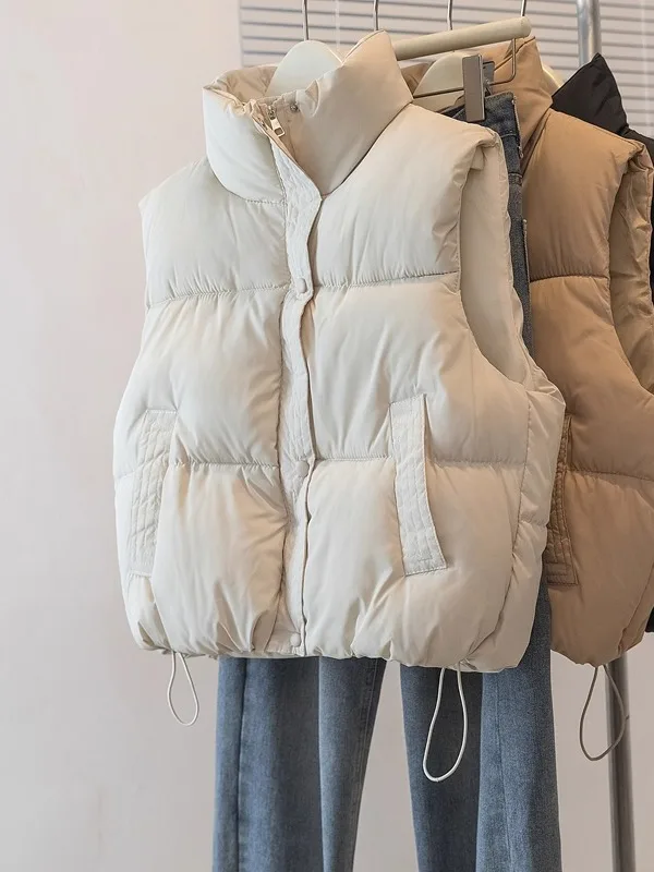 Women's down Cotton Jaet Stand Collar Vest Large Size Casual Bread Sle ort Coat Dstring Hem Winter Faion Outerwear
Women's down Cotton Jaet Stand Collar Vest Large Size Casual Bread Sle ort Coat Dstring Hem Winter Faion Outerwear