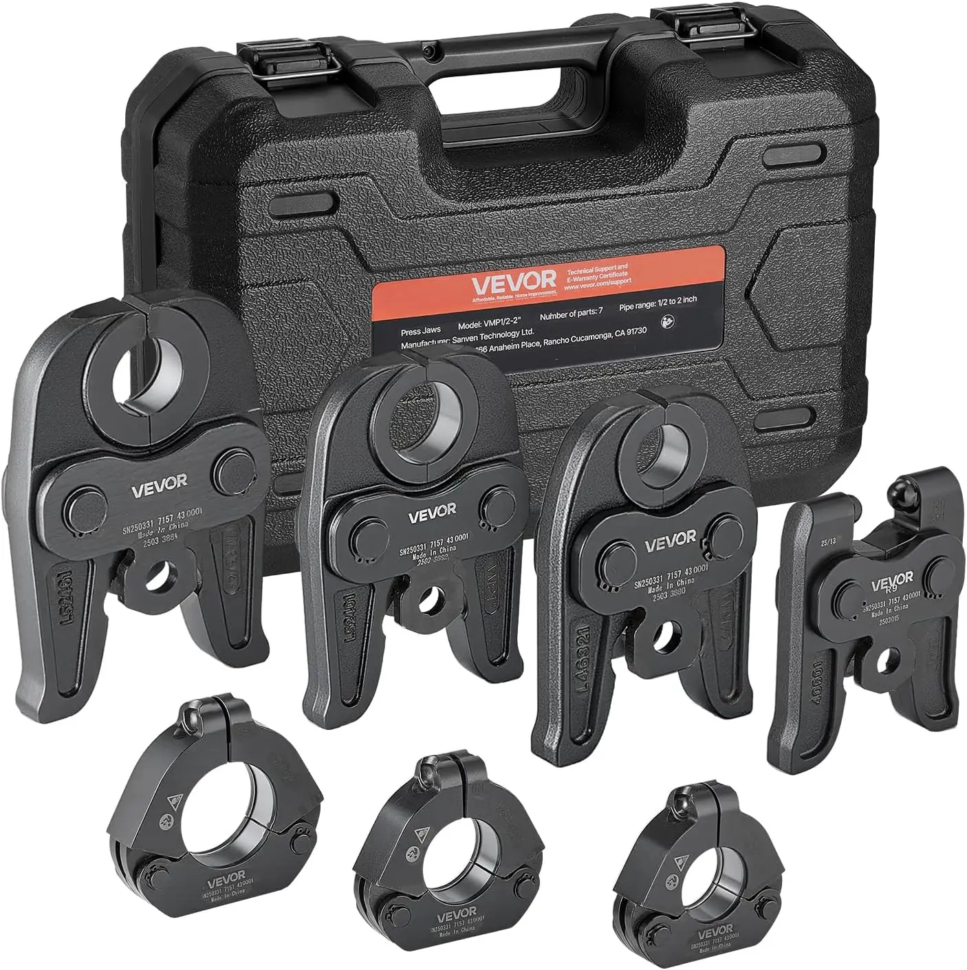 7PCS 1/2"-2" Megapress Pipe Press Kit, Jaws,Rings&Actuator for Carbon Steel Pipe & 32KN Press Tools
7PCS 1/2"-2" Megapress Pipe Press Kit, Jaws,Rings&Actuator for Carbon Steel Pipe & 32KN Press Tools