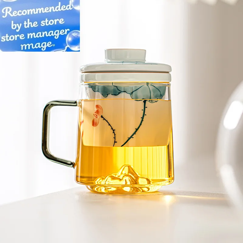 Pure Hand-painted Lotus Charm Glass Office Cup Personal Use Inner Liner Filter Large Capacity Tea Infuser Cup Tea and Water 
Pure Hand-painted Lotus Charm Glass Office Cup Personal Use Inner Liner Filter Large Capacity Tea Infuser Cup Tea and Water