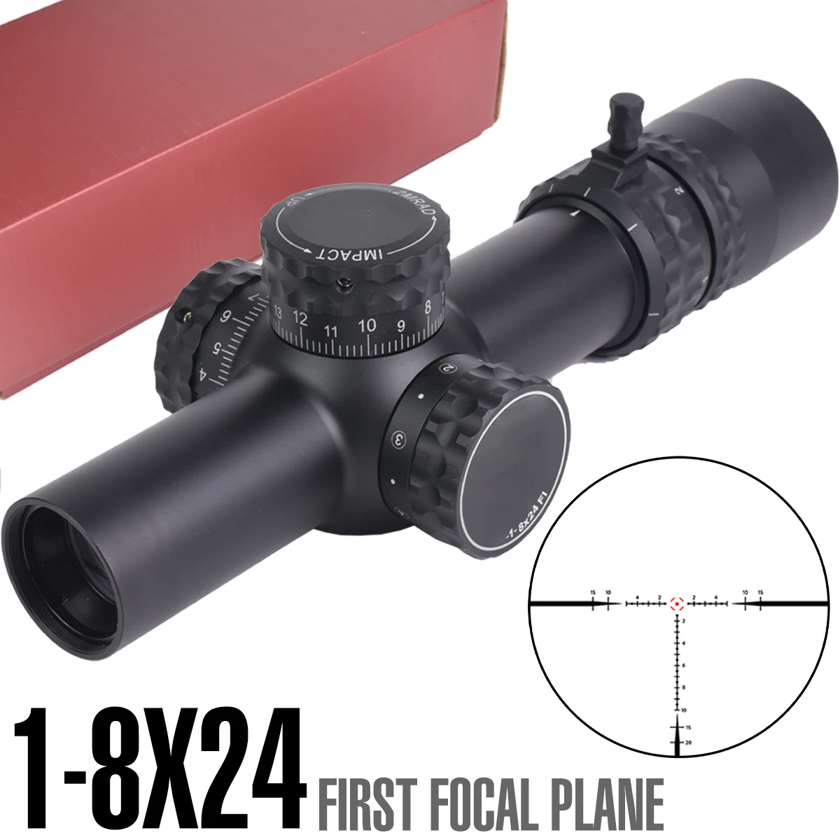 1-8X24IR First Focal Plane Tactical Reflex Scope Hunting Optic Red Dot Reticle Sight Suitable for Close-range CQB Rapid Response
1-8X24IR First Focal Plane Tactical Reflex Scope Hunting Optic Red Dot Reticle Sight Suitable for Close-range CQB Rapid Response