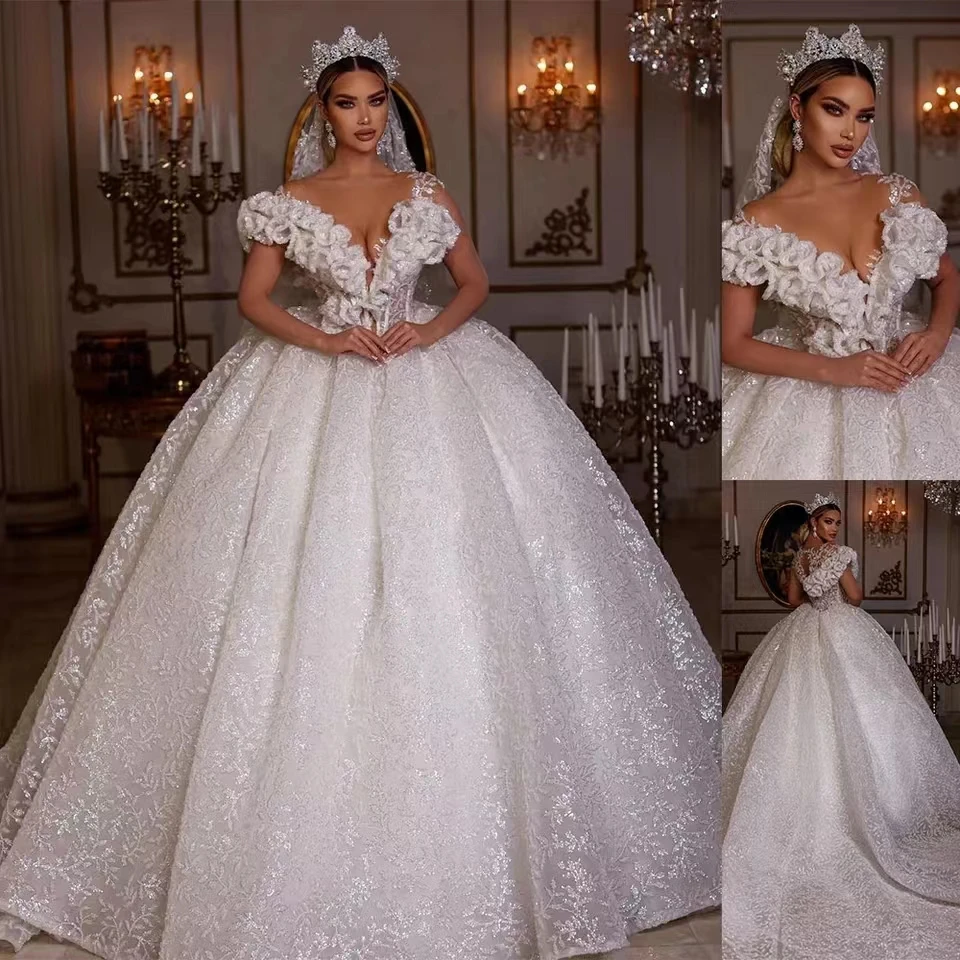 Customized Arabia Luxury Princess Puffy Ball Gown Wedding Dress 2025 Crystal 3D Flowers Off Shoulder Short Sleeve Bridal Gowns
Customized Arabia Luxury Princess Puffy Ball Gown Wedding Dress 2025 Crystal 3D Flowers Off Shoulder Short Sleeve Bridal Gowns