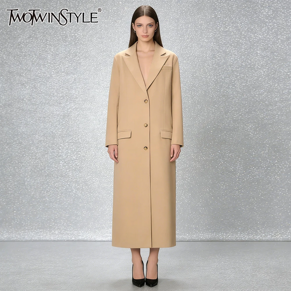 TWOTWINSTYLE Solid Loose Spliced Buttons Minimalist Coats for Women Lapel Long Sleeves Temperament Coat Female Autumn Clothing
TWOTWINSTYLE Solid Loose Spliced Buttons Minimalist Coats for Women Lapel Long Sleeves Temperament Coat Female Autumn Clothing