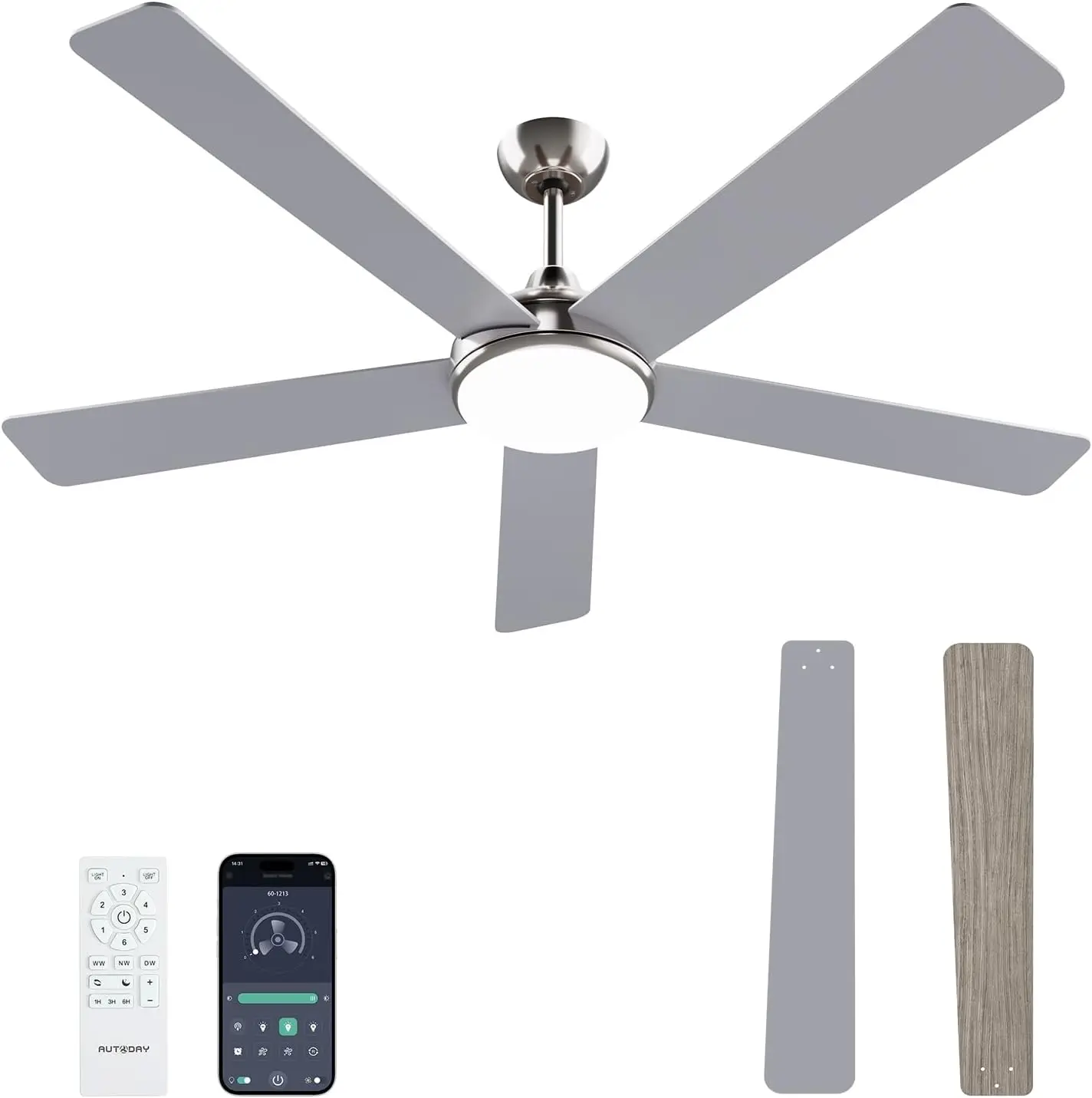 60" Ceiling Fan with Light and Remote/App Control: Modern Indoor/Outdoor Ceiling Fan for Bedroom and Patio, Featuring Quiet DC Motor, Dimmable 3-Color LED, Easy Installation
60" Ceiling Fan with Light and Remote/App Control: Modern Indoor/Outdoor Ceiling Fan for Bedroom and Patio, Featuring Quiet DC Motor, Dimmable 3-Color LED, Easy Installation