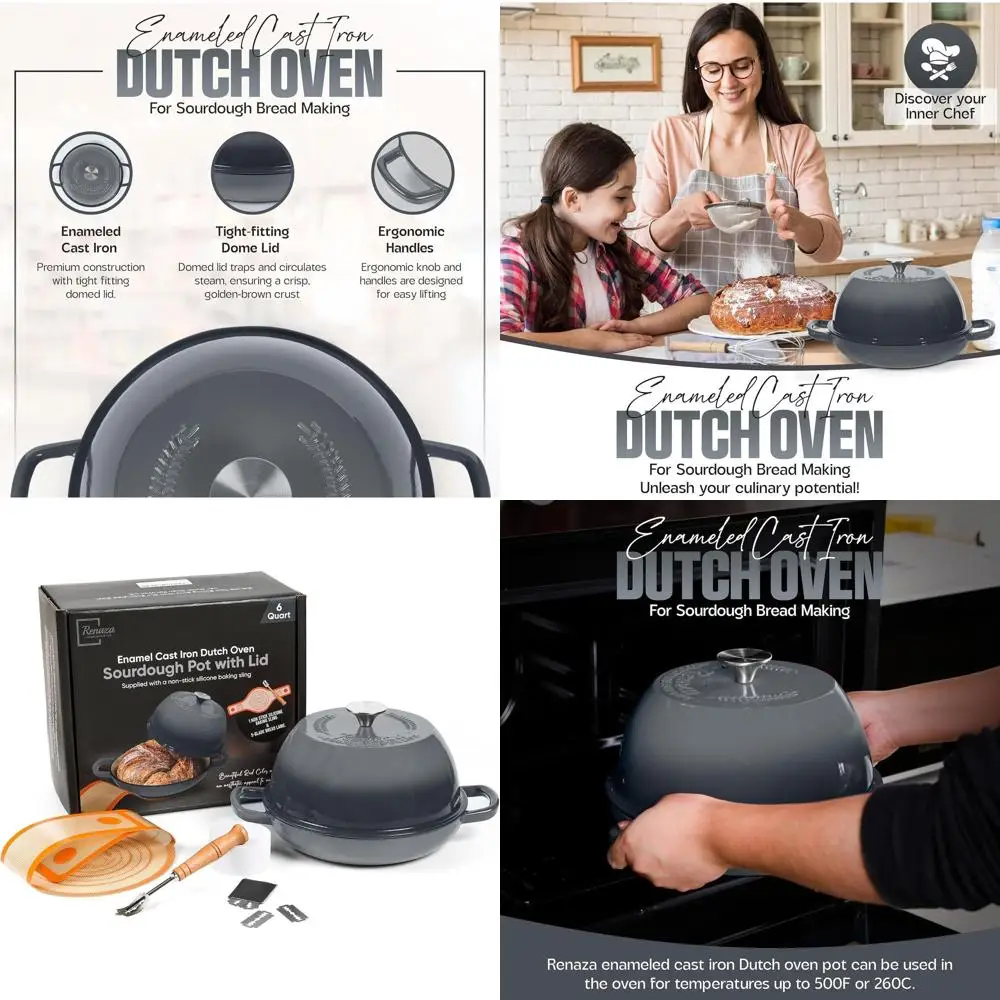 Эмалированная чугунная жаровня с крышкой - Жаровня для выпечки хлеба на закваске - С 5-лезвийным ножом для нарезки теста и антипригарной силиконовой лопаткой
Эмалированная чугунная жаровня с крышкой - Жаровня для выпечки хлеба на закваске - С 5-лезвийным ножом для нарезки теста и антипригарной силиконовой лопаткой