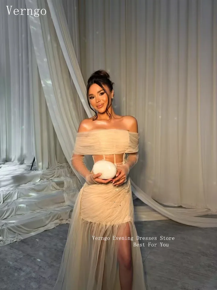 Verngo Champagen Chiffon Evening Dress Off The Shoulder Mermaid Prom Gown Side Slit Elegant Bone Party Dresses Customized
Verngo Champagen Chiffon Evening Dress Off The Shoulder Mermaid Prom Gown Side Slit Elegant Bone Party Dresses Customized