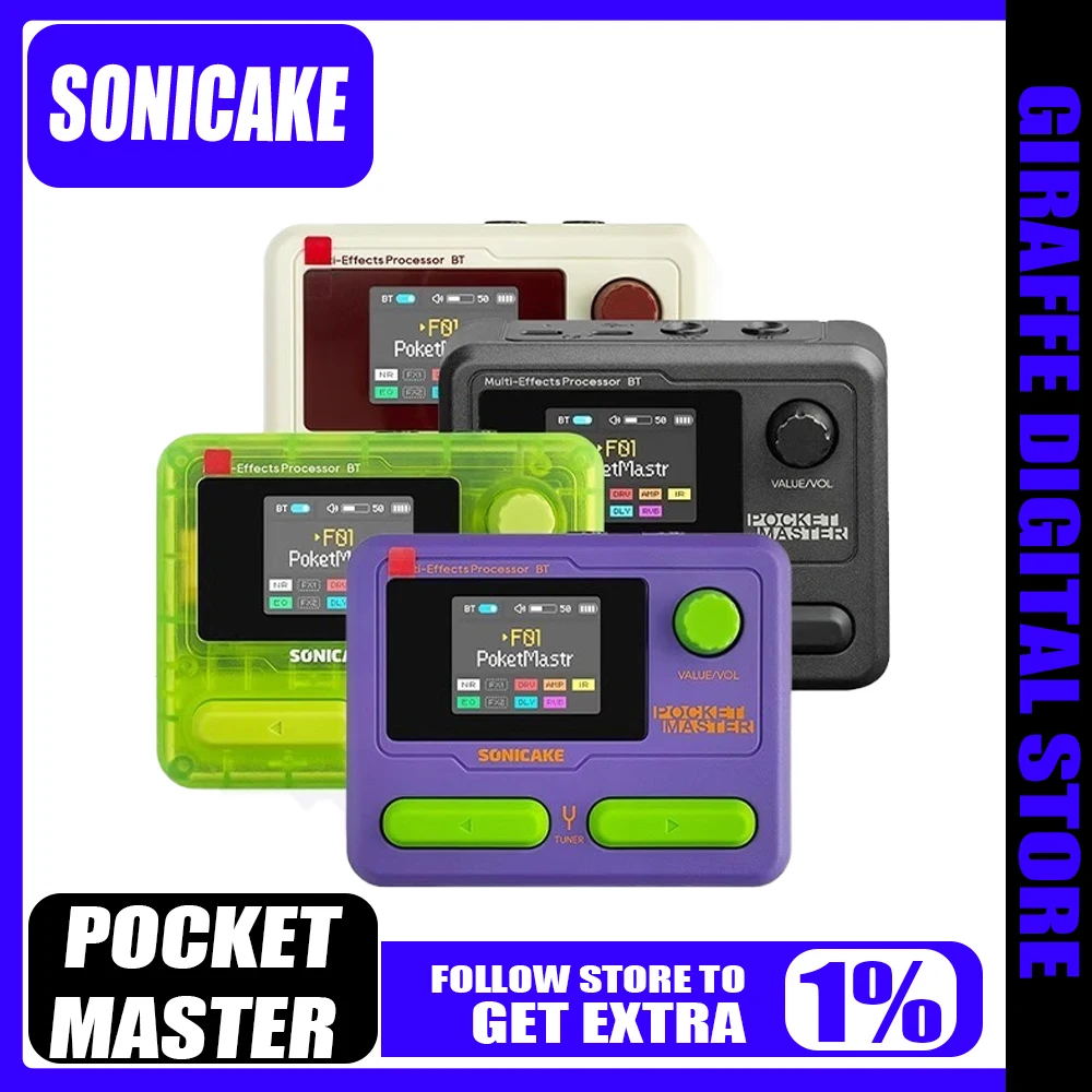 SONICAKE Pocket Master Guitar Bass Amplifier 1.77" LCD Screen 100+ Multi-Effects Pedal QME-10 Support OTG Looper Mini Guitar Amp
SONICAKE Pocket Master Guitar Bass Amplifier 1.77" LCD Screen 100+ Multi-Effects Pedal QME-10 Support OTG Looper Mini Guitar Amp