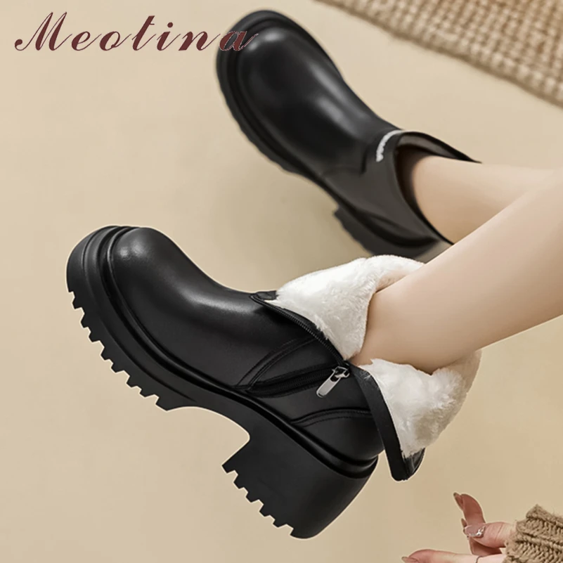 Meotina Women Genuine Leather Ankle Boots Round Toe Platform Thick High Heels Wool Zipper Short Boots Lady Fashion Shoes Winter
Meotina Women Genuine Leather Ankle Boots Round Toe Platform Thick High Heels Wool Zipper Short Boots Lady Fashion Shoes Winter
