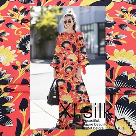 Orange large flower silk double crepe fabric, mulberry silk, double crepe clothing fabric
Orange large flower silk double crepe fabric, mulberry silk, double crepe clothing fabric