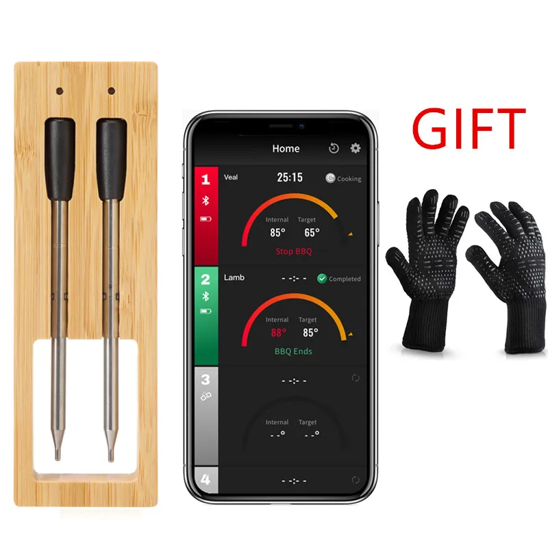 Wireless Meat Food Thermometer for Oven Grill BBQ Smoker Kitchen Smart Digital Bluetooth Barbecue Thermometer BBQ Gloves
Wireless Meat Food Thermometer for Oven Grill BBQ Smoker Kitchen Smart Digital Bluetooth Barbecue Thermometer BBQ Gloves