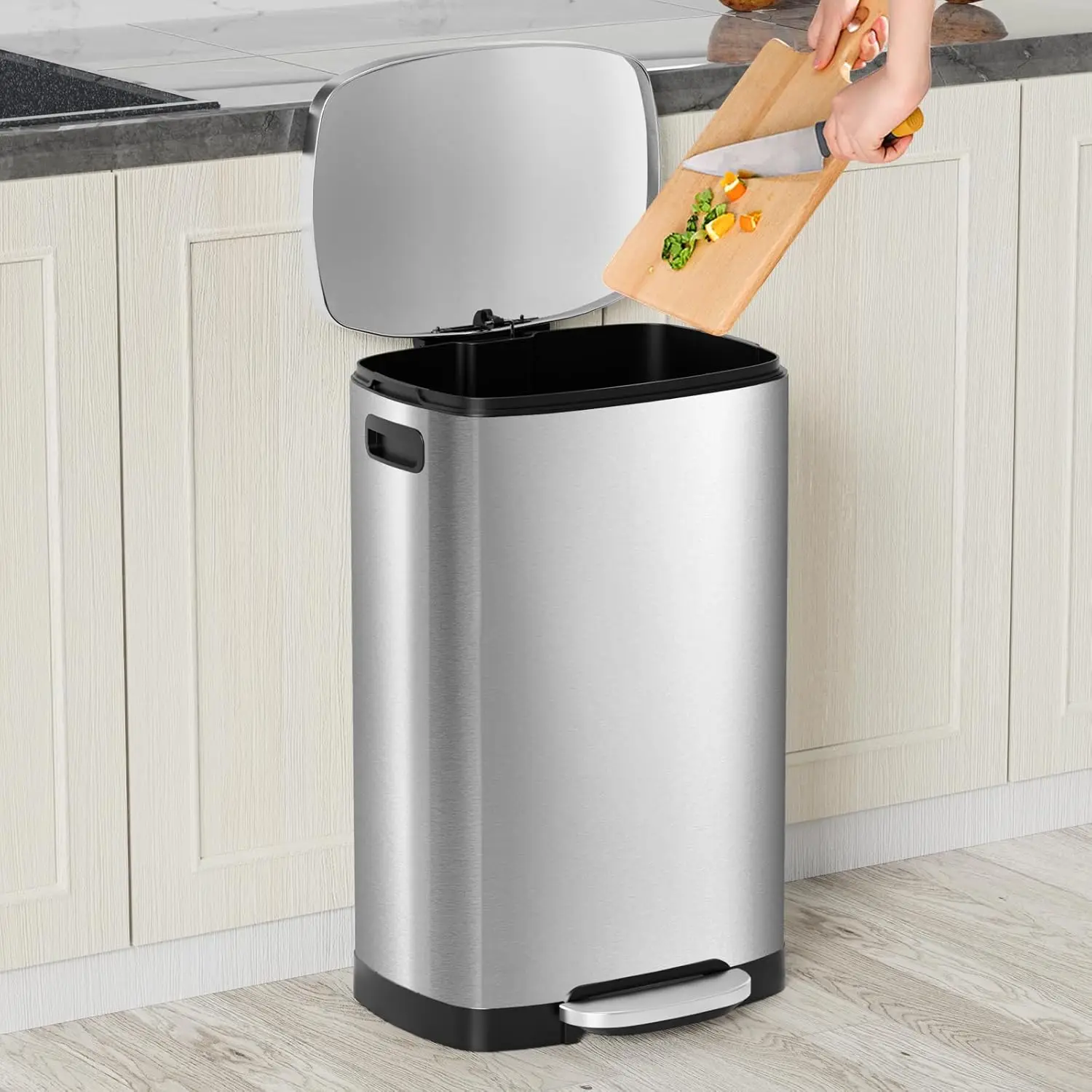 13 Gallon Trash Can with Lid, 50L Fingerprint Proof Stainless Steel Kitchen Trash Can with Removable Inner Bucket
13 Gallon Trash Can with Lid, 50L Fingerprint Proof Stainless Steel Kitchen Trash Can with Removable Inner Bucket