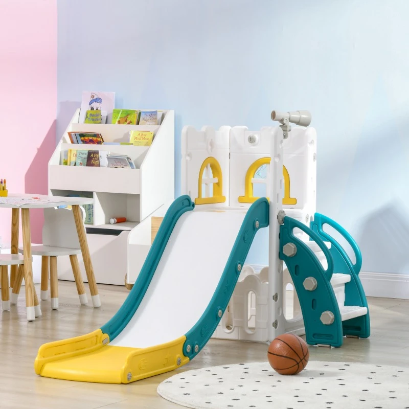 5 in 1 Toddler Slide, Indoor Kids Slide Playset for 1-3 Years Olds with Basketball Hoop, Climber, Telescope & Storage Basket
5 in 1 Toddler Slide, Indoor Kids Slide Playset for 1-3 Years Olds with Basketball Hoop, Climber, Telescope & Storage Basket