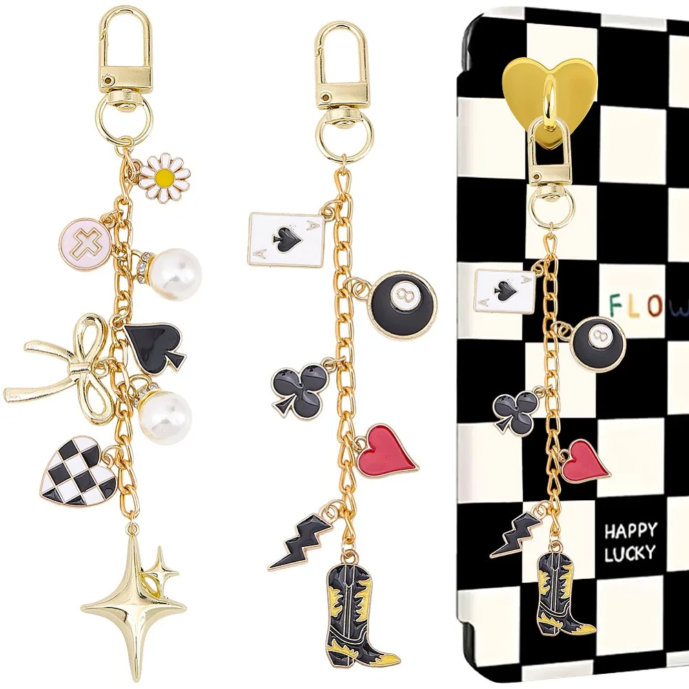 2Pcs 2 Styles Alloy Enamel Pendant Decorations with Alloy Swivel Clasps Mixed Shapes Mixed Color 135~152mm 1pc/style
2Pcs 2 Styles Alloy Enamel Pendant Decorations with Alloy Swivel Clasps Mixed Shapes Mixed Color 135~152mm 1pc/style