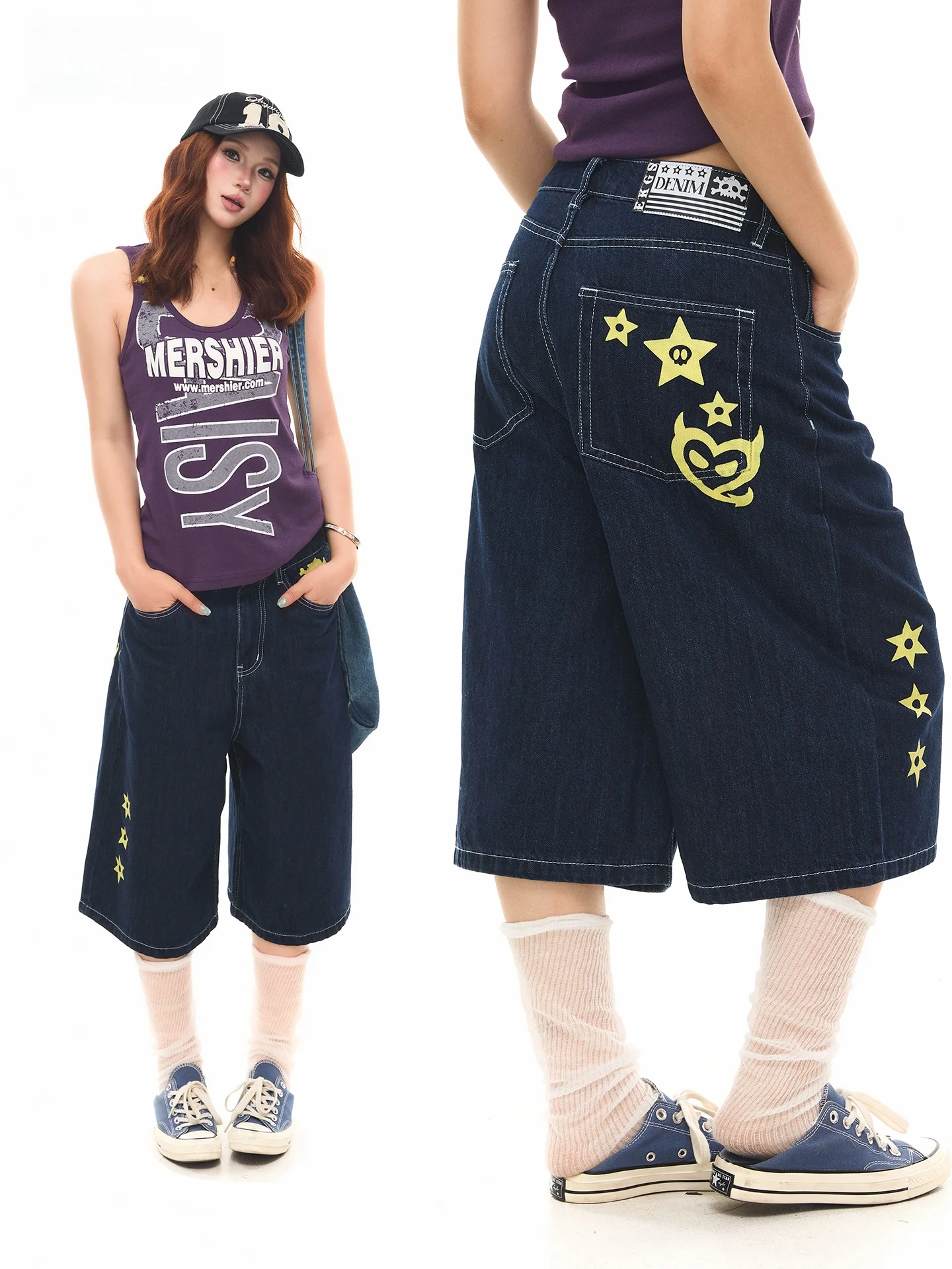 Sanowers American Retro Star Print Wide Leg Jeans Women Summer Low Waist Loose Slimming Mid-Length Casual Comfortable Fit
Sanowers American Retro Star Print Wide Leg Jeans Women Summer Low Waist Loose Slimming Mid-Length Casual Comfortable Fit