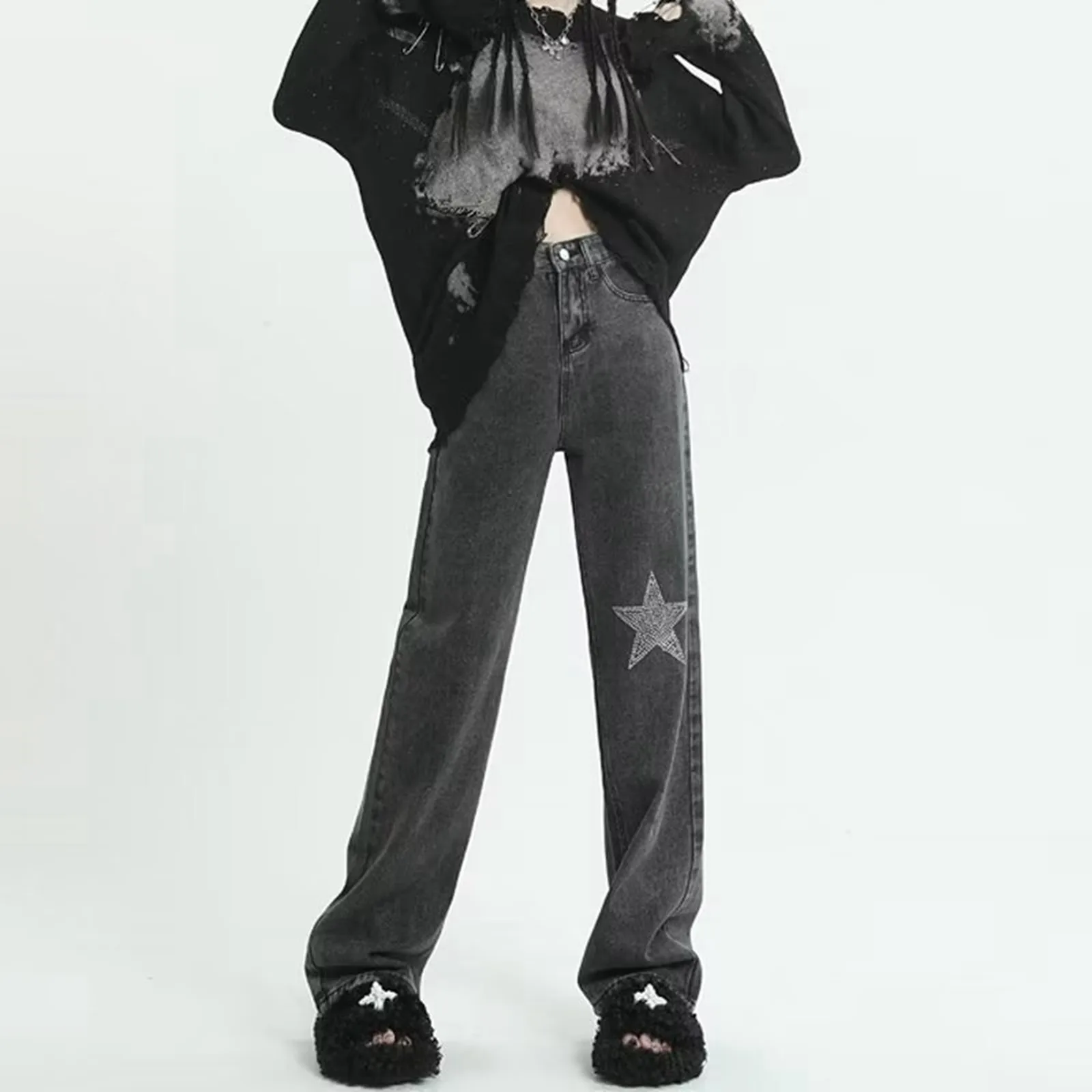 Vintage American Style Jeans Casual Denim Trousers Women's High-waisted Loose-fit Slimming Fashion Design Sensibility Star Jeans
Vintage American Style Jeans Casual Denim Trousers Women's High-waisted Loose-fit Slimming Fashion Design Sensibility Star Jeans