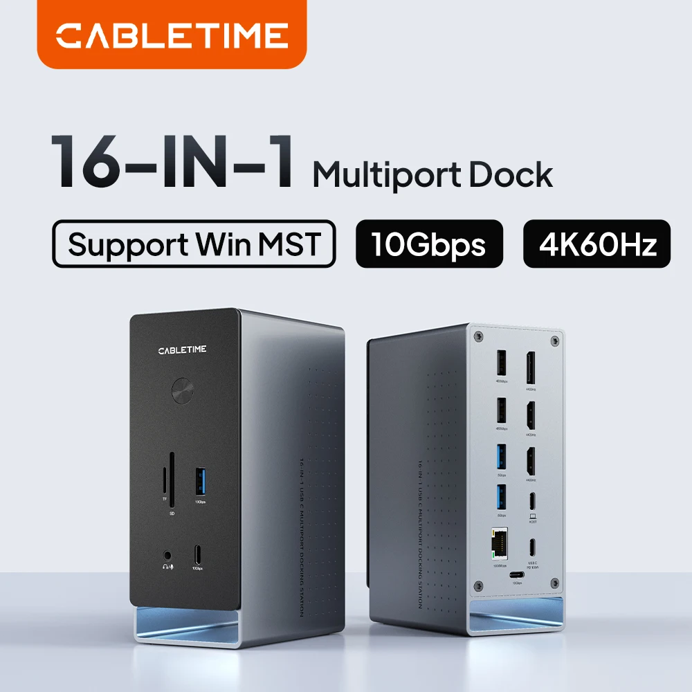 CABLETIME 16 in 1 USB C Docking Station 4K 60Hz HDMI Port USB 3.2 MST Microchip PD100W 10Gbps Card Reader for MacBook pro c hub
CABLETIME 16 in 1 USB C Docking Station 4K 60Hz HDMI Port USB 3.2 MST Microchip PD100W 10Gbps Card Reader for MacBook pro c hub